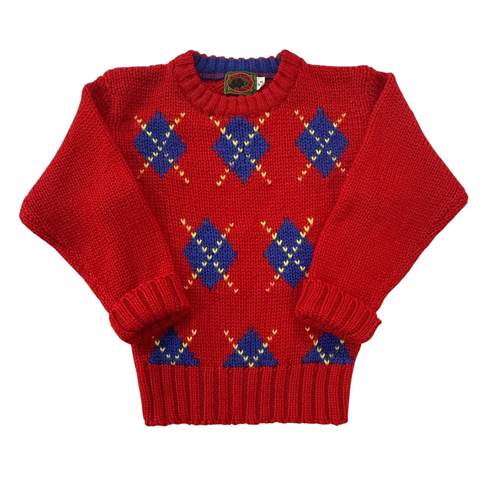 Vintage Boston Traders Kids Argyle Sweater Red Blue Yellow Size 5-6 Medium (21)